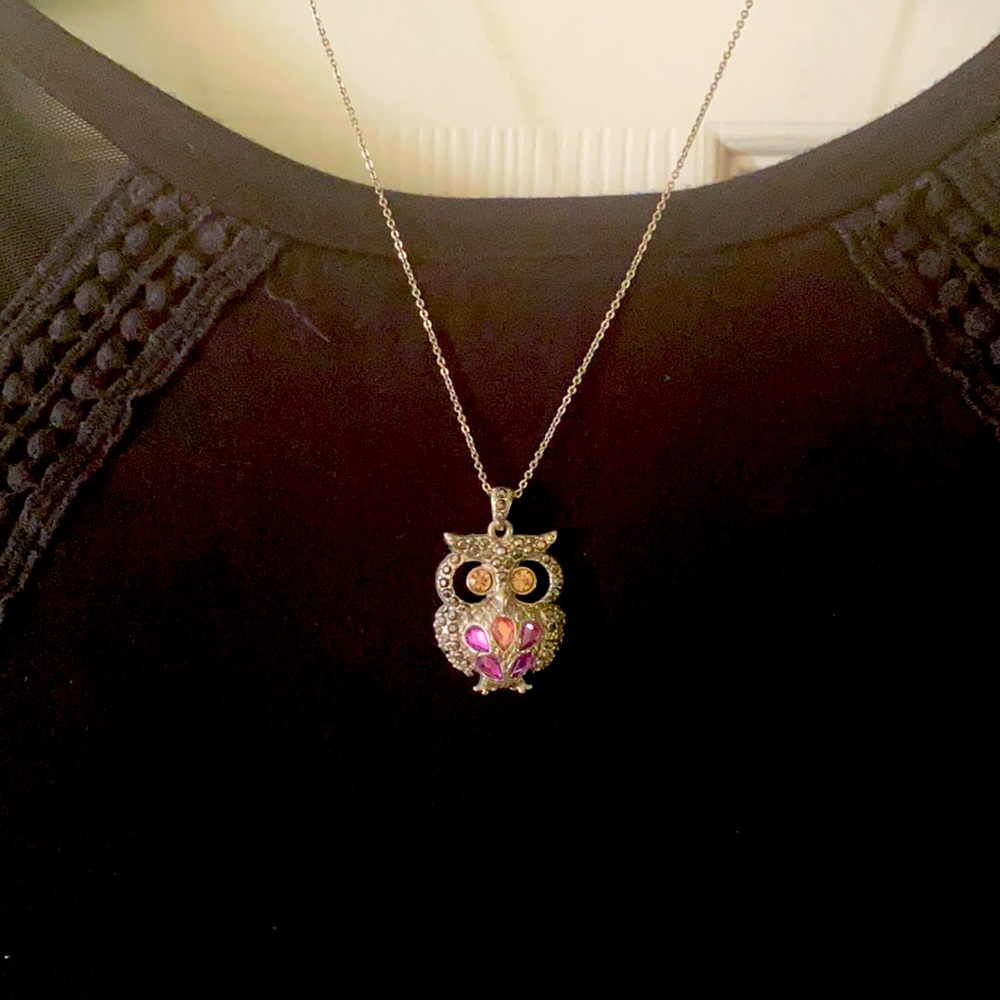 Purple and Silver Owl Necklace
